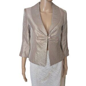 Jessica Howard Petite Beige gold metallic shimmery 3/4-Sleeve Jacket 6P